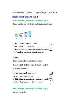Vở bài tập Toán lớp 2 Tập 1 trang 61, 62, 63 Bài 16: Lít | Kết nối tri thức