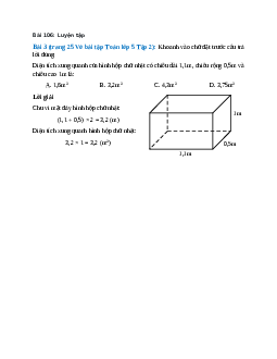 Diện tích xung quanh của hình hộp chữ nhật có chiều dài 1,1m, chiều rộng 0,5m và chiều cao 1m