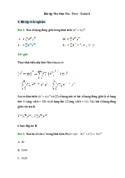 50 Bài tập Nhị thức Niu-tơn (có đáp án)- Toán 11