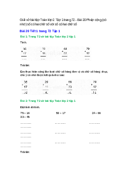 Vở bài tập Toán lớp 2 Tập 1 trang 72, 73, 74, 75, 76 Bài 20: Phép cộng (có nhớ) số có hai chữ số với số có hai chữ số | Kết nối tri thức