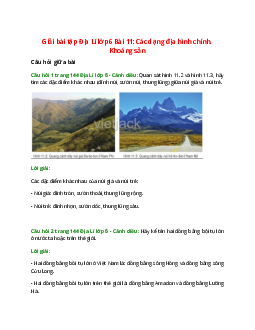 Giải SGK Địa lí 6 Bài 11 (Cánh diều): Các dạng địa hình chính. Khoáng sản