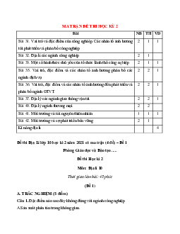 Đề thi Địa Lí lớp 10 học kì 2 năm 2021 có ma trận (4 đề)