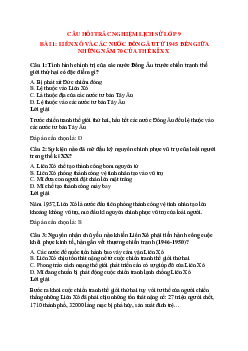44 câu Trắc nghiệm Lịch sử 9 Bài 1 có đáp án 2023: Liên Xô và các nước Đông Âu từ 1945