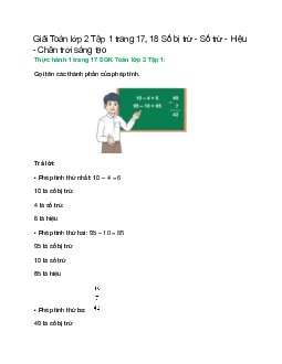 Giải SGK Toán lớp 2 Tập 1 trang 17, 18: Số bị trừ - Số trừ - Hiệu | Chân trời sáng tạo