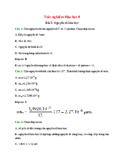 33 câu Trắc nghiệm Nguyên tố hóa học có đáp án 2024 – Hóa học lớp 8