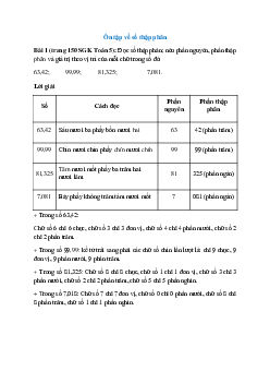 Đọc số thập phân; nêu phần nguyên, phần thập phân và giá trị theo vị trí của mỗi chữ trong số đó