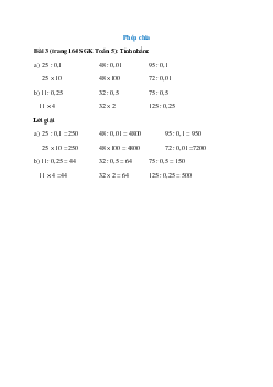 Tính nhẩm: 25 : 0,1; 48 : 0,01; 95:0,1    