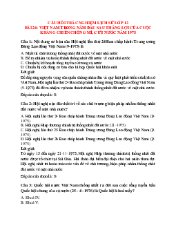 44 câu Trắc nghiệm Lịch sử 12 Bài 24 có đáp án 2023: Việt Nam trong năm đầu sau thắng lợi của cuộc kháng chiến chống Mĩ cứu nước năm 1975