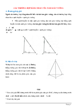 Tất tần tật về Các trường hợp bằng nhau của tam giác vuông chi tiết