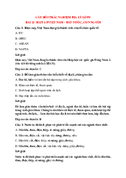 26 câu Trắc nghiệm Địa lí 8 Bài 22 có đáp án 2023: Việt Nam - đất nước, con người