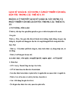 Lịch Sử 10 Bài 20 (Lý thuyết và trắc nghiệm): Xây dựng và phát triển văn hóa dân tộc trong các thế kỉ X-XV