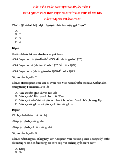33 câu Trắc nghiệm Khái quát văn học Việt Nam từ TK XX đến 1945 có đáp án 2023 – Ngữ Văn lớp 11