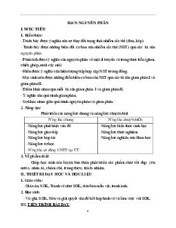 Giáo án Sinh học 9 Bài 9: Nguyên phân mới nhất - CV5555
