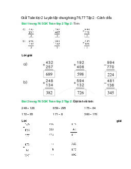 Giải SGK Toán lớp 2 Tập 2 trang 76, 77 Luyện tập chung  – Cánh diều