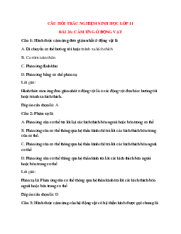 27 câu Trắc nghiệm Sinh học 11 Bài 26 có đáp án 2023: Cảm ứng ở động vật
