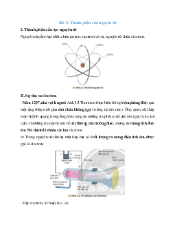 Lý thuyết Thành phần của nguyên tử (Chân trời sáng tạo 2024) hay, chi tiết | Hóa học 10