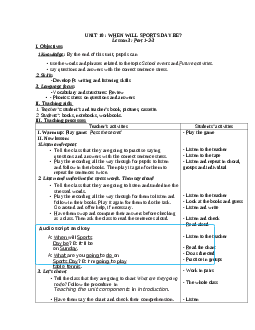 Giáo án tiếng anh 5 unit 10 : When will sports day be? mới nhất