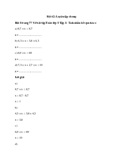 Tính nhẩm kết quả tìm x: 8,7 × x = 8,7