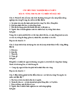28 câu Trắc nghiệm Địa lí 9 Bài 17 có đáp án 2023: Vùng trung du và miền núi Bắc Bộ