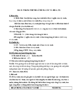 GIÁO ÁN CÔNG NGHỆ 6 BÀI 13: TRANG TRÍ NHÀ Ở BẰNG CÂY VÀ HOA (T1) MỚI NHẤT – CV5555