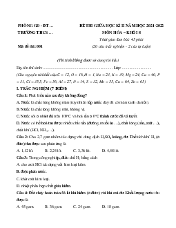 Bộ 6 Đề thi Giữa kì 2 Hóa học lớp 8 có đáp án năm 2024 - 2025