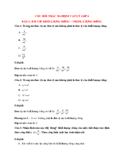 Trắc nghiệm Vật lý 6 Bài 11 có đáp án: Bài tập Khối lượng riêng - Trọng lượng riêng