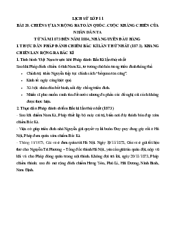 Lý thuyết Lịch sử 11: Bài 20: Chiến sự lan rộng ra cả nước - Cuộc kháng chiến của nhân dân ta từ năm 1873 đến năm 1884 mới nhất