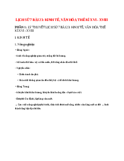 Lịch Sử 7 Bài 23 (Lý thuyết và trắc nghiệm): Kinh tế, văn hóa thế kỉ XVI - XVIII