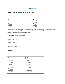 Thử lại phép cộng: Mẫu: 2416 + 5164 = 7580