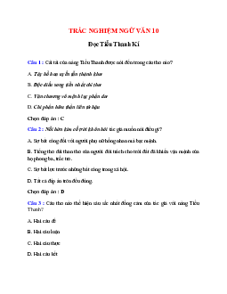 Trắc nghiệm Đọc Tiểu Thanh Kí có đáp án – Ngữ văn lớp 10