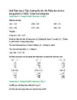 Giải SGK Toán lớp 2 Tập 2 trang 92, 93, 94: Phép trừ có nhớ trong phạm vi 1000 | Chân trời sáng tạo