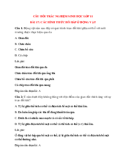 60 câu Trắc nghiệm Sinh học 11 Bài 17 có đáp án 2023: Các hình thức hô hấp ở động vật
