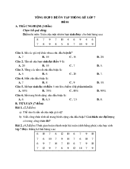 Tổng hợp 5 đề ôn tập thống kê lớp 7