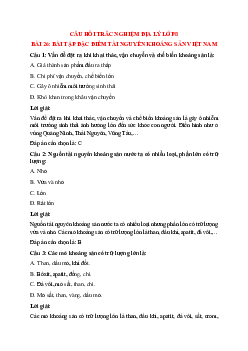 26 câu Trắc nghiệm Địa lí 8 Bài 26 có đáp án 2023: Đặc điểm tài nguyên khoáng sản Việt Nam