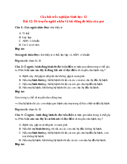27 câu Trắc nghiệm Sinh học lớp 12 Bài 12 có đáp án 2023: Di truyền ngoài nhân và tác động đa hiệu của gen