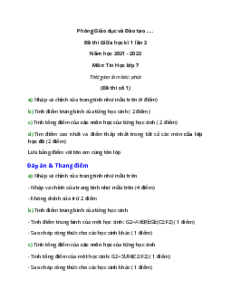 Top 4 Đề thi Tin học lớp 7 Giữa kì 1 có đáp án