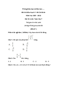 Đề thi Giữa học kì 1 Toán lớp 7 Hồ Chí Minh năm 2021 (5 đề)