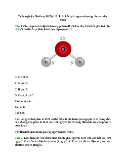 20 câu Trắc nghiệm Liên kết hydrogen và tương tác Van Der Waals (Cánh diều 2024) có đáp án – Hóa học lớp 10
