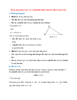 Phương pháp giải bài tập về Quan hệ giữa góc và cạnh đối diện trong một tam giác chọn lọc