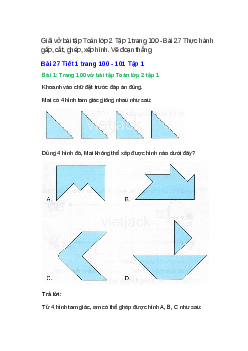 Vở bài tập Toán lớp 2 Tập 1 trang 100, 101, 102, 103 Bài 27: Thực hành gấp, cắt, ghép, xếp hình. Vẽ đoạn thẳng | Kết nối tri thức