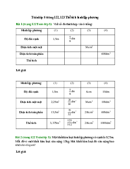 Toán lớp 5 trang 122, 123 Thể tích hình lập phương