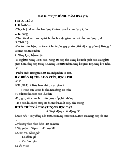 GIÁO ÁN CÔNG NGHỆ 6 BÀI 14: THỰC HÀNH: CẮM HOA (T3) MỚI NHẤT