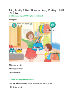 Tiếng Anh lớp 2 Unit 15 Lesson 1 trang 65 – Kết nối tri thức