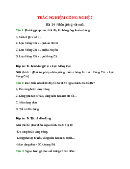 Trắc nghiệm Công nghệ 7 Bài 34 có đáp án: Nhân giống vật nuôi