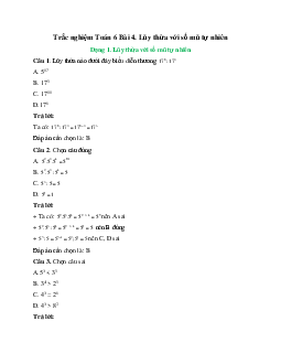 27 câu Trắc nghiệm Lũy thừa với số mũ tự nhiên (Chân trời sáng tạo) có đáp án 2024 – Toán 6