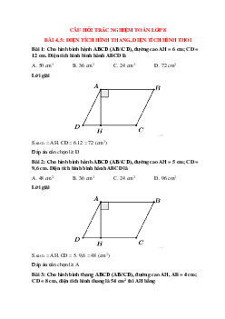 31 câu Trắc nghiệm Toán 8 Bài 4, 5 có đáp án 2023: Diện tích hình thang. Diện tích hình thoi