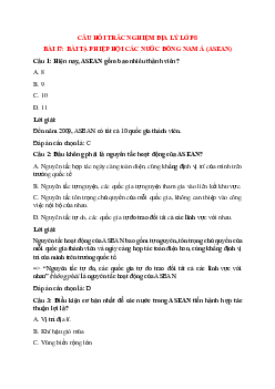 28 câu Trắc nghiệm Địa lí 8 Bài 17 có đáp án 2023: Hiệp hội các nước Đông Nam Á (ASEAN)