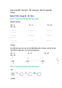 Vở bài tập Toán lớp 2 Tập 1 trang 91, 92, 93 Bài 24: Luyện tập chung | Kết nối tri thức