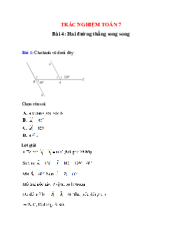 Trắc nghiệm Hai đường thẳng song song có đáp án – Toán lớp 7