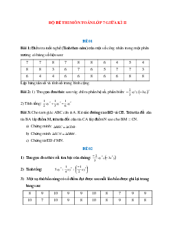 Bộ đề thi môn Toán 7 giữa học kì 2